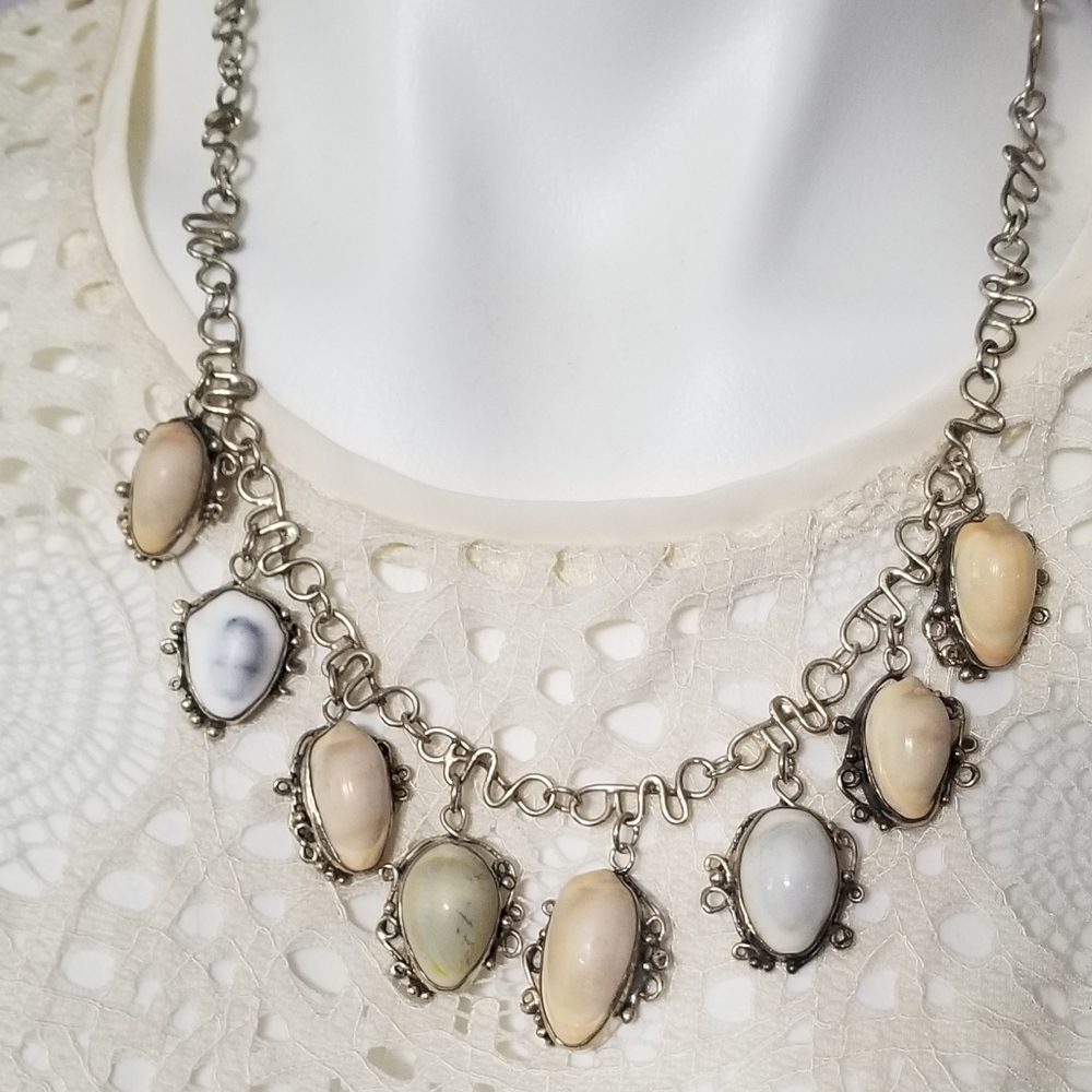 Vintage, Artisan,  Silver Cowry Shell Necklace